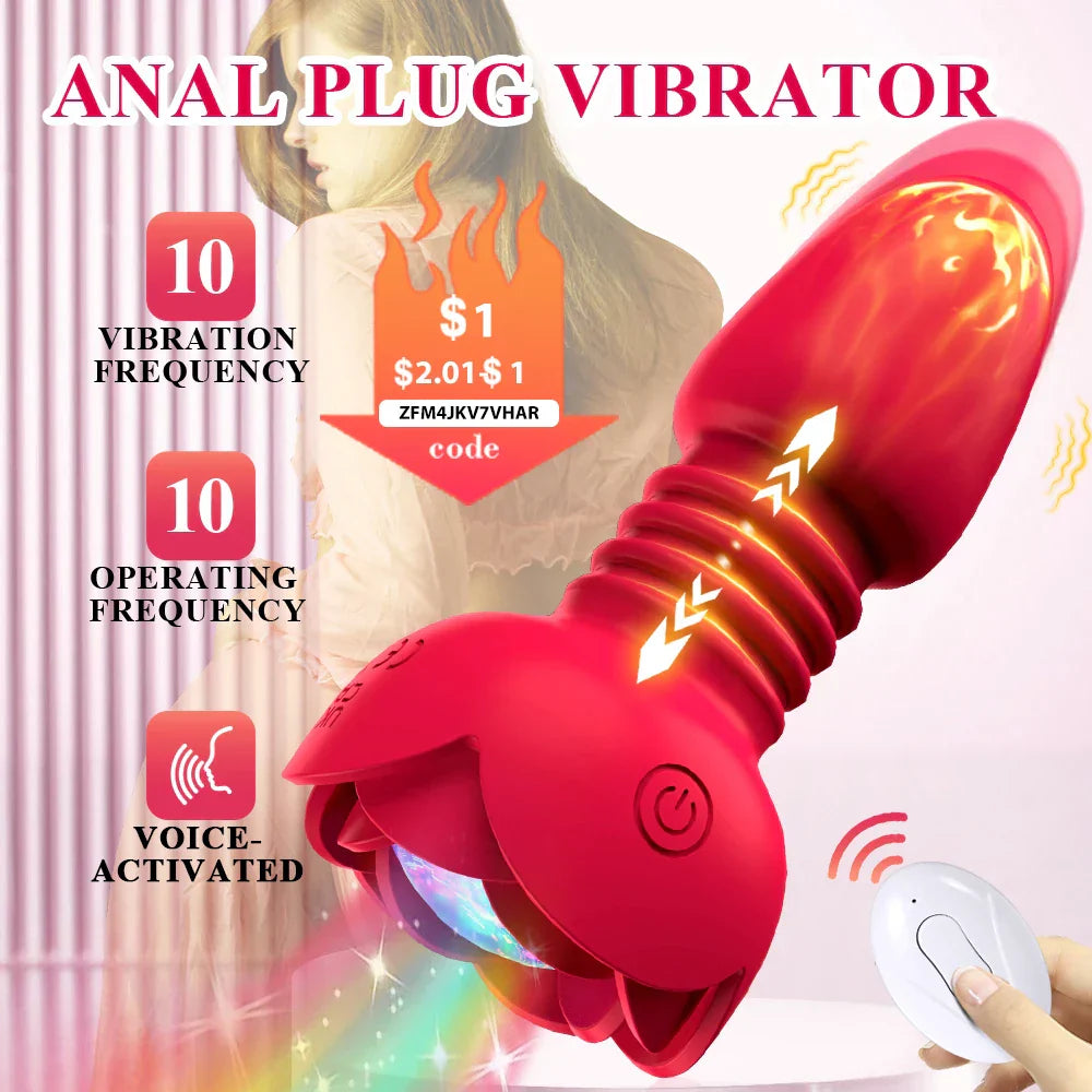 Telescopic Anal Plug Vibrator, Vibrating Butt Plug Dildo, Wireless Remote Prostate Massager, Vagina Masturbator Sex Toy for Men and Gays