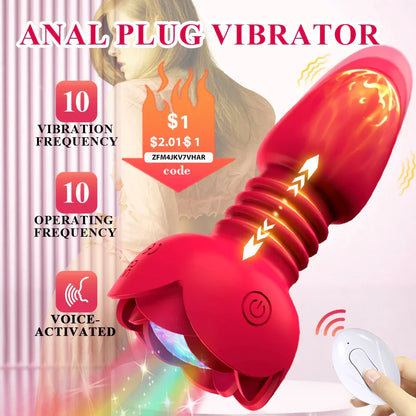 Telescopic Anal Plug Vibrator, Vibrating Butt Plug Dildo, Wireless Remote Prostate Massager, Vagina Masturbator Sex Toy for Men and Gays