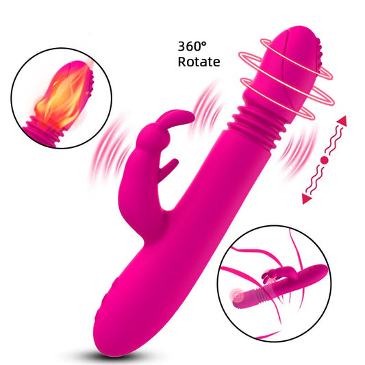Telescopic Rabbit Vibrator with Heating, Rotating G-Spot Dildo Vibrator, Anal Clit Stimulator, Female Masturbation Sex Toy for Women