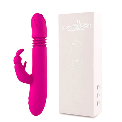 Telescopic Rabbit Vibrator with Heating, Rotating G-Spot Dildo Vibrator, Anal Clit Stimulator, Female Masturbation Sex Toy for Women