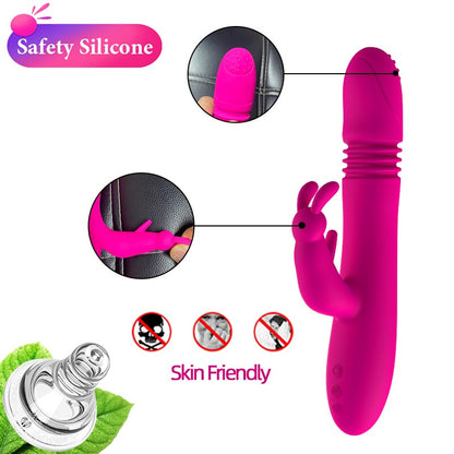 Telescopic Rabbit Vibrator with Heating, Rotating G-Spot Dildo Vibrator, Anal Clit Stimulator, Female Masturbation Sex Toy for Women