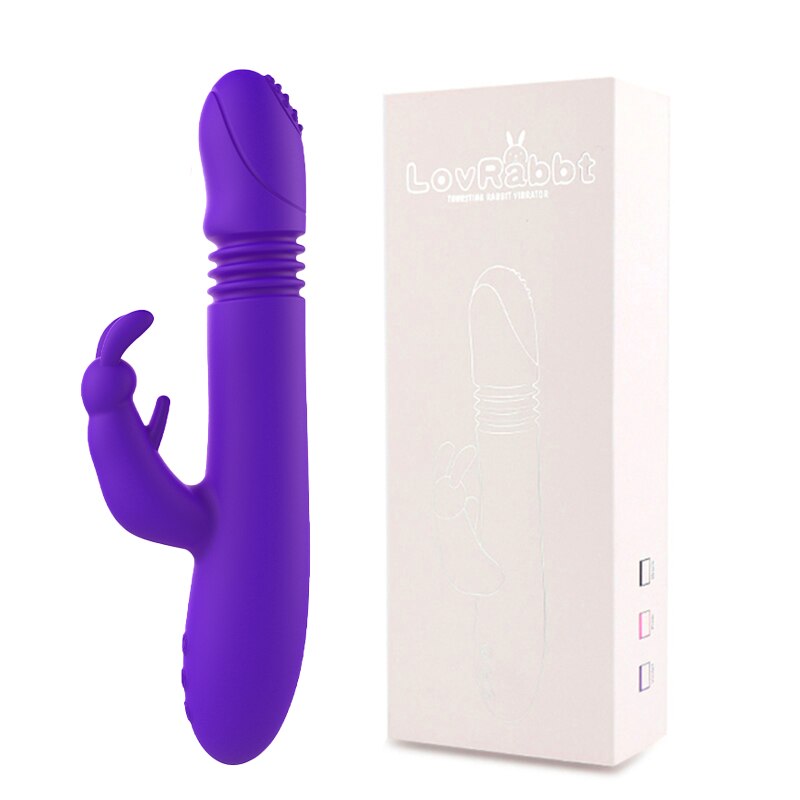 Telescopic Rabbit Vibrator with Heating, Rotating G-Spot Dildo Vibrator, Anal Clit Stimulator, Female Masturbation Sex Toy for Women