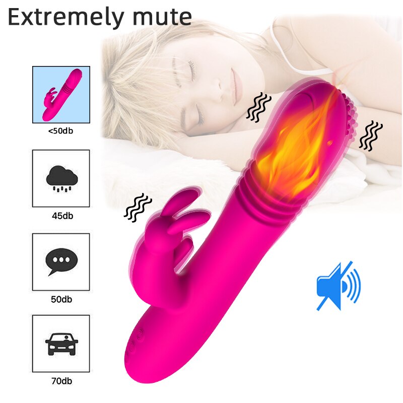 Telescopic Rabbit Vibrator with Heating, Rotating G-Spot Dildo Vibrator, Anal Clit Stimulator, Female Masturbation Sex Toy for Women