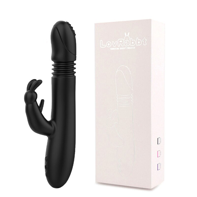 Telescopic Rabbit Vibrator with Heating, Rotating G-Spot Dildo Vibrator, Anal Clit Stimulator, Female Masturbation Sex Toy for Women