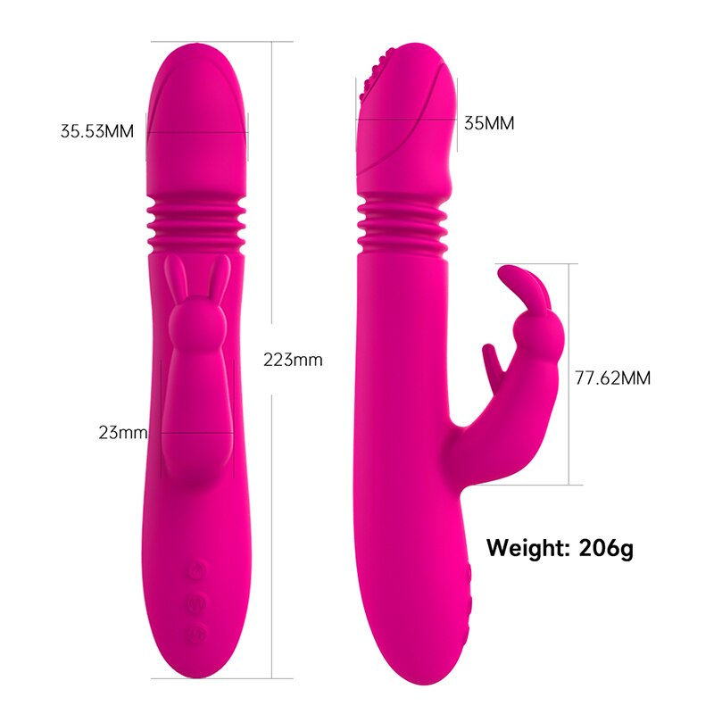 Telescopic Rabbit Vibrator with Heating, Rotating G-Spot Dildo Vibrator, Anal Clit Stimulator, Female Masturbation Sex Toy for Women