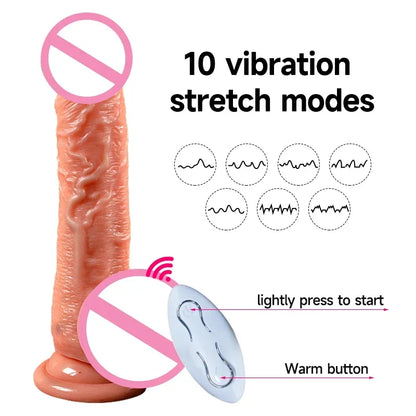 Telescopic Vibrator Realistic Big Dildo Female Masturbation Suction Cup Heating Penis Remote Control Dick For Women Sex Toys