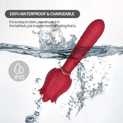 Thrusting Dildo Vibrator Rose Sex Toy for Women