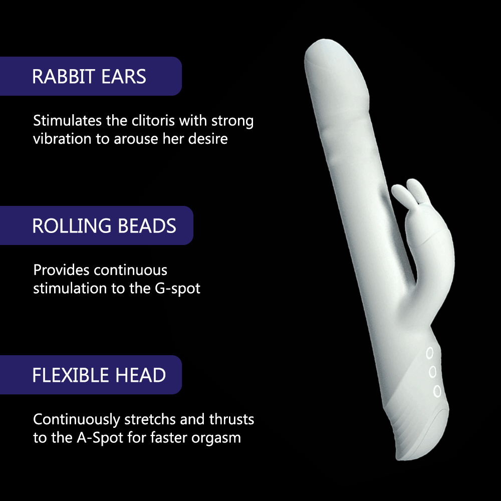 Thrusting Rabbit Vibrator for Women, Rolling Bead Silicone Dildo, Clitoris G-Spot Stimulator, Adult Sex Toy, Drywell V20