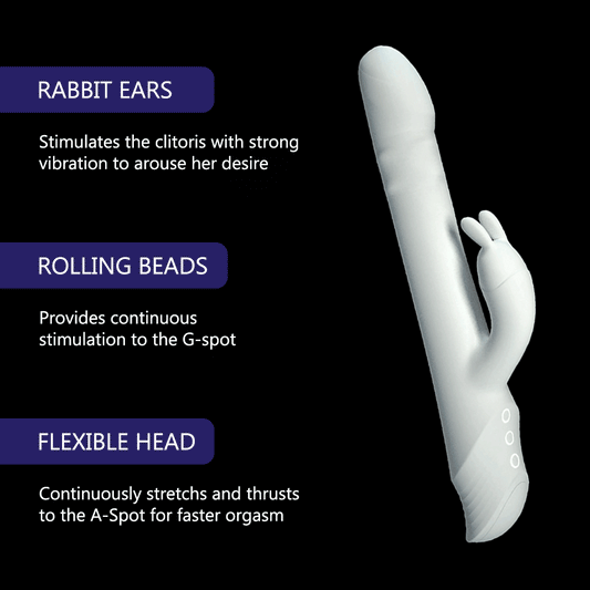 Thrusting Rabbit Vibrator for Women, Rolling Bead Silicone Dildo, Clitoris G-Spot Stimulator, Adult Sex Toy, Drywell V20
