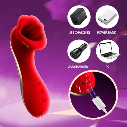 Tongue Licking Vibrator for Women with Handle, 10-Speed Clitoral Stimulator, Nipple G-Spot Female Masturbator, Adult Sex Toys 18+