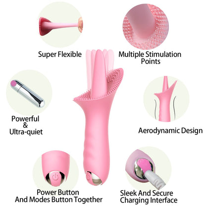 Vaginal Massage G-Spot Clitoral Vibrator Tongue Licking Clit Tickler Sex Toys for Women 10 Modes Vibrating Adult Orgasm Product
