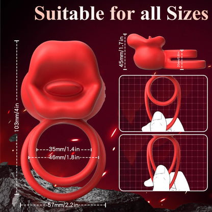 Vibrating Penis Ring with Tongue Licking Clitoral Stimulator, Delay Ejaculation Cockring Penisring, Sex Toys for Men, Adults 18+