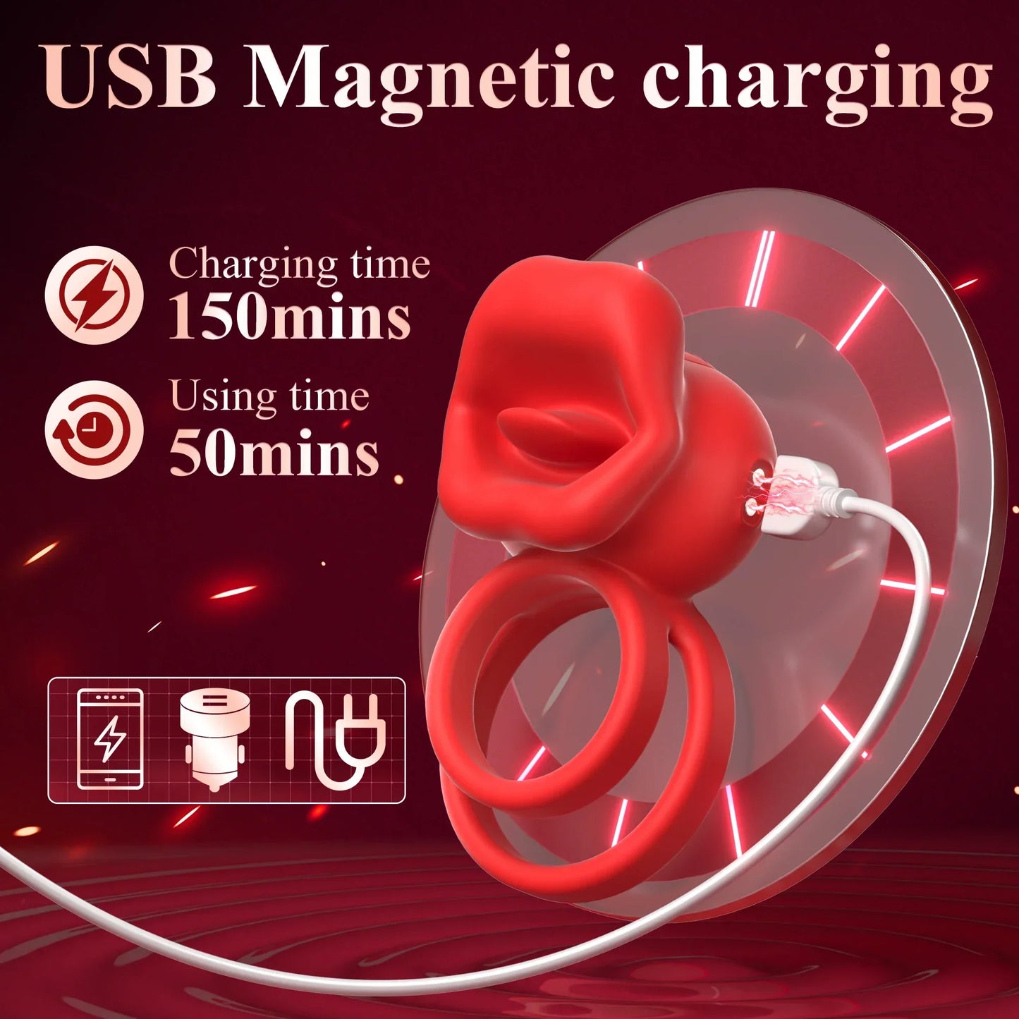 Vibrating Penis Ring with Tongue Licking Clitoral Stimulator, Delay Ejaculation Cockring Penisring, Sex Toys for Men, Adults 18+