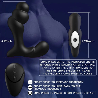 Vibrating Prostate Massager Anal Training Butt Plug 12 Modes Vibration G-Spot Vibrator Anal Beads Stimulator Device