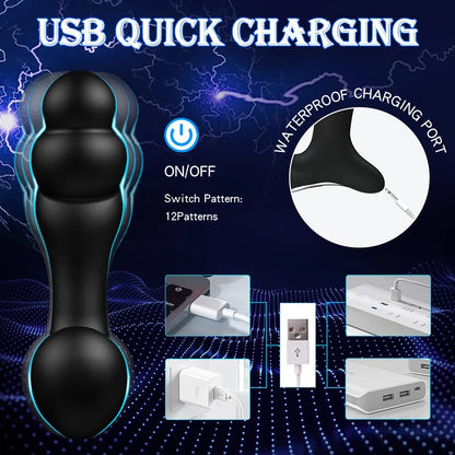 Vibrating Prostate Massager Anal Training Butt Plug 12 Vibration Modes G-Spot Vibrator Anal Beads Stimulator Device