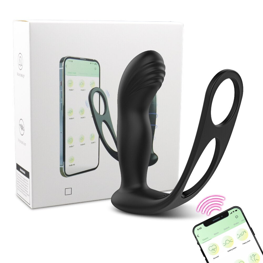 Vibrator Male Prostate Massager Butt Plug Delay Ring Control Backyard Toys Three-Point Stimulator Couple Flirt