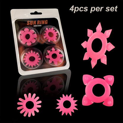 4pcs Men's Glow In The Dark Soft Grain Decor Penis Rings. High Elasticity Easy To Clean Masturbating Toys For Couple's Flirting. Men's Gay's Pleasure