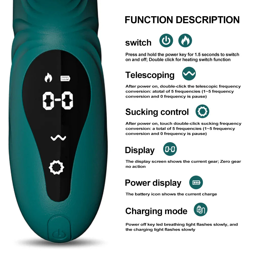 adult sex toys. Simulated glans. Remote control extension. Tongue teasing. Pulse vibration. LCD touch control. One-click heating.