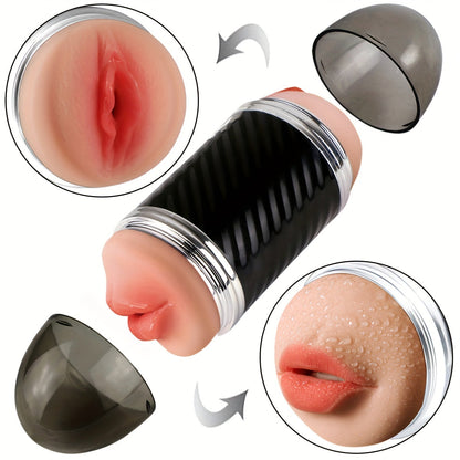 2-in-1 Male Masturbators with Vibration Modes, Stimulator, Double-Sided Pocket Pussy Toy, Realistic Texture Male Masturbation Cup, Silicone Hands-Free Stroker Sex Toy
