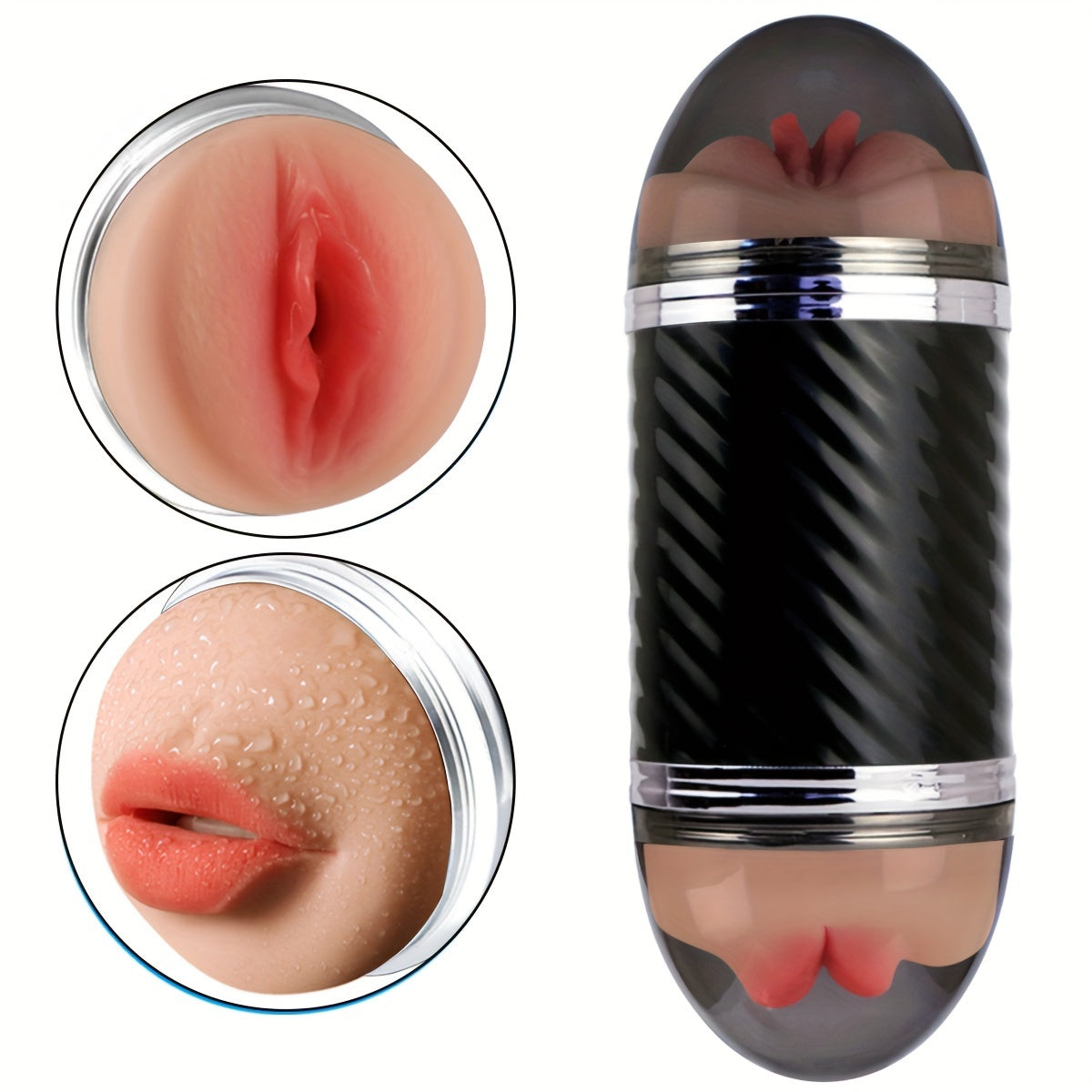 2-in-1 Male Masturbators with Vibration Modes, Stimulator, Double-Sided Pocket Pussy Toy, Realistic Texture Male Masturbation Cup, Silicone Hands-Free Stroker Sex Toy