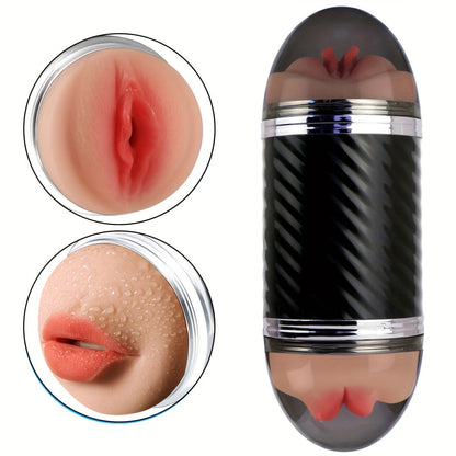 2-in-1 Male Masturbators with Vibration Modes, Stimulator, Double-Sided Pocket Pussy Toy, Realistic Texture Male Masturbation Cup, Silicone Hands-Free Stroker Sex Toy