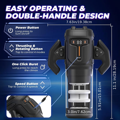 Automatic Male Masturbator Sex Toy. Unique Male Sex Toy With 4 Thrusting & Rotating Modes For 4 Speeds. Male Stroker With Handles & Digital Display & One-Click Burst For Men. Sergeant Major