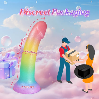 Liquid Silicone Soft Dildo. 7 Strap-On G-Spot Anal Suction Cup Dildos for Women's Pleasure. Pink Purple Fantasy Thin Women Adult Sex Toys Dildos for Beginners. Jelly Smooth Penis Female Sex Toy