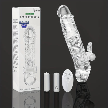 Penis Extender Sleeve Cock Sleeve with Vibrators glan clit stimulator. Penis Enlarger Vibrating Penis Sleeve Cock Ring with 10 Vibration Modes Remote Control